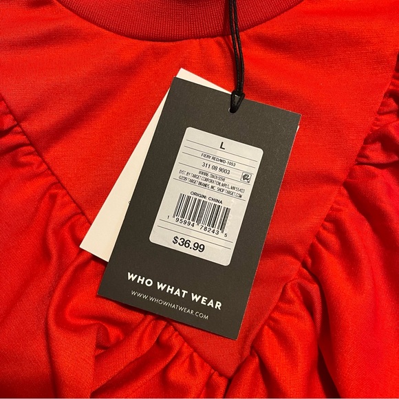 Who What Wear Long Sleeve Sheath Fiery Red Ruffle Dress Large - Picture 4 of 13